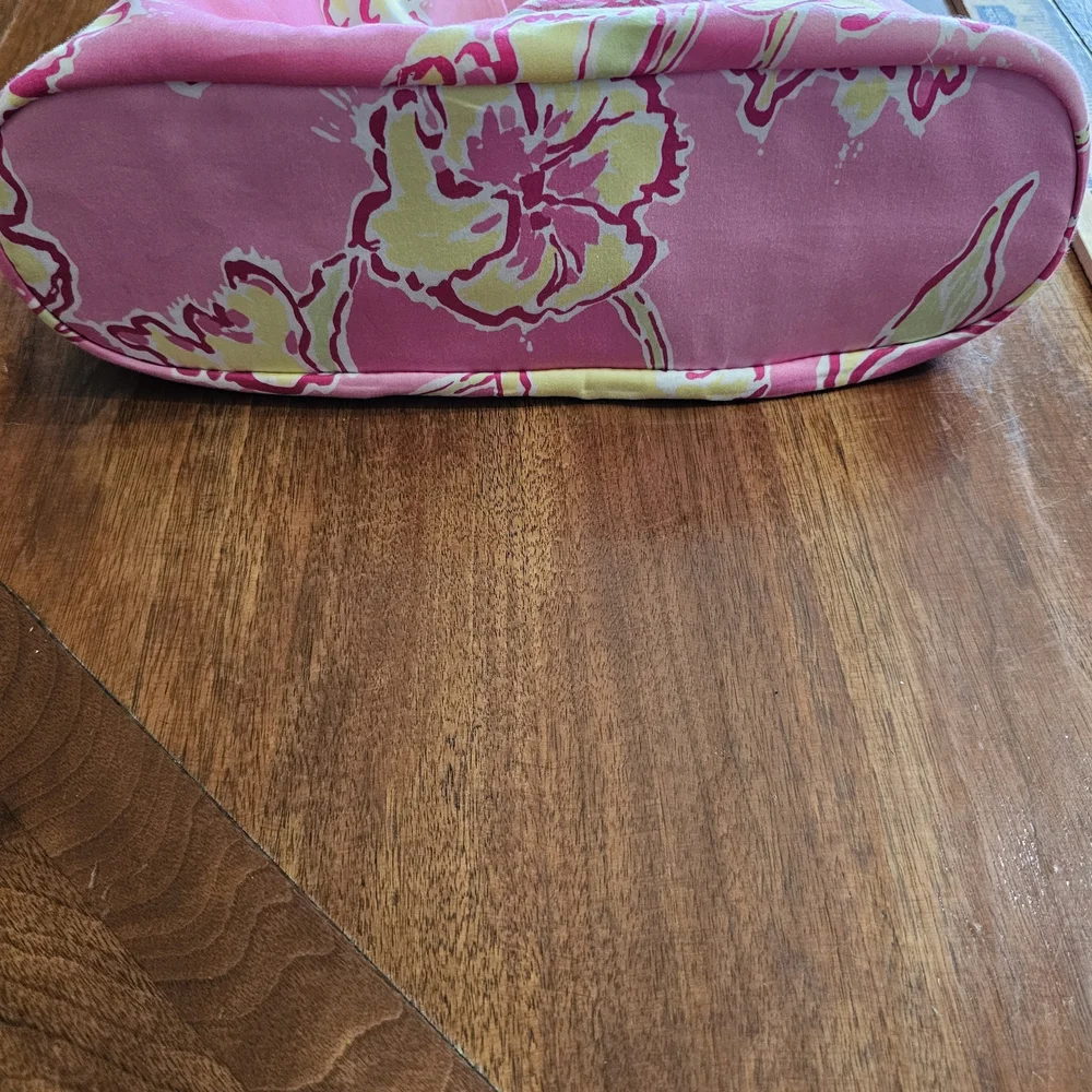 Lilly Pulitzer Pink and Yellow Tote with Bamboo Handles - Picture 6 of 9